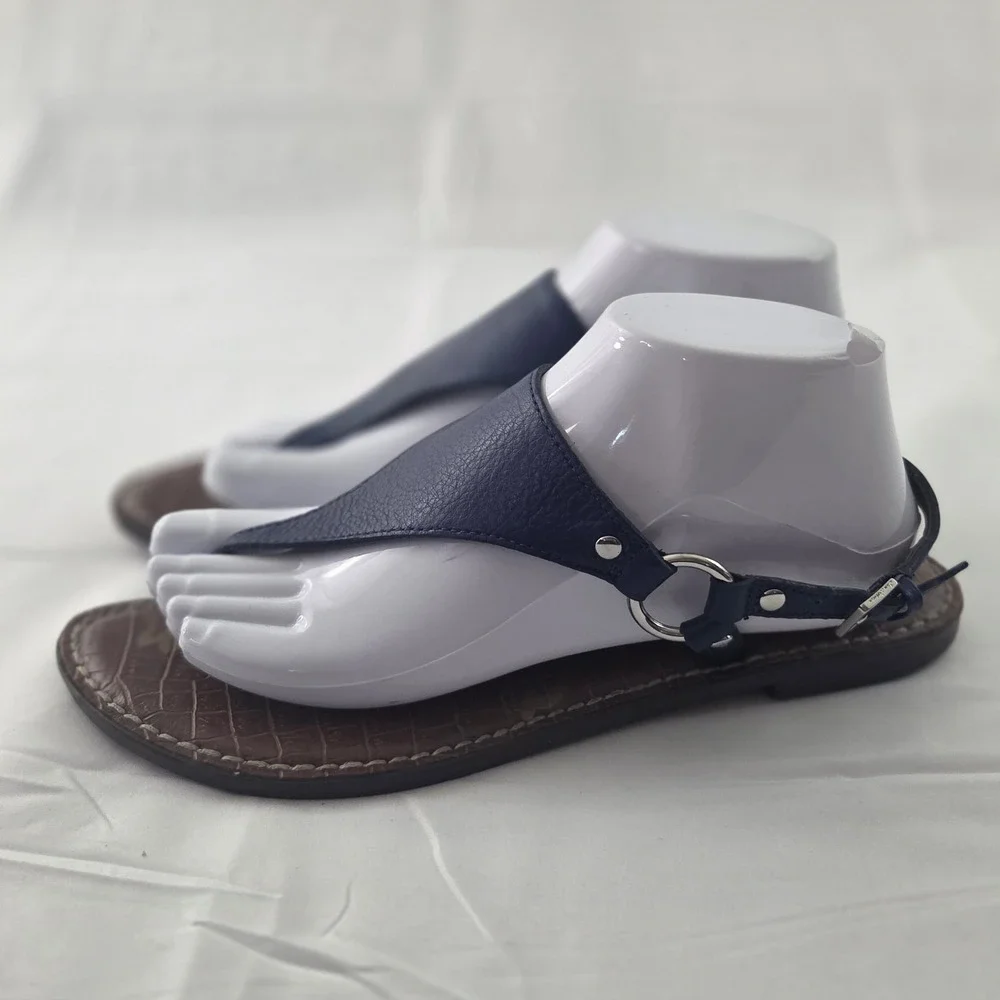 Sam Edelman Greta Sandals Womens 9 Navy Blue Leather Quiet Luxury Resort Coastal